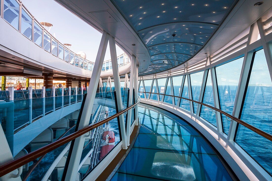 The skywalk over the water on the Regal Princess cruise ship.