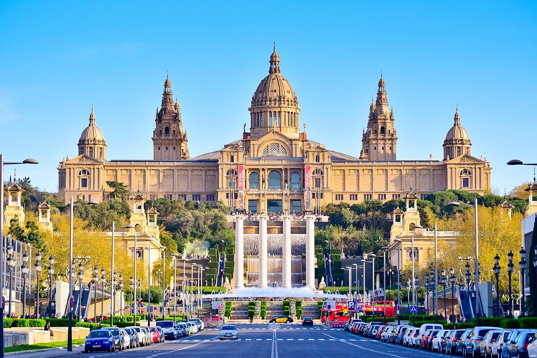 ´Les cuatre columnes´ Four Columns. Palau Nacional, Museu Nacional d´Art de Catalunya MNAC, National Art Museum of Catalonia, National Palace. Avinguda de la Reina Maria Cristina, Barcelona, Catalonia, Spain.