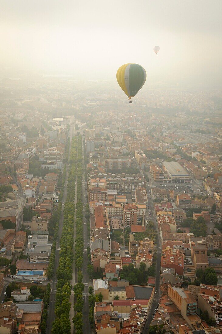 Aerial hot air balloon view Igualada, Barcelona Catalonia Spain.