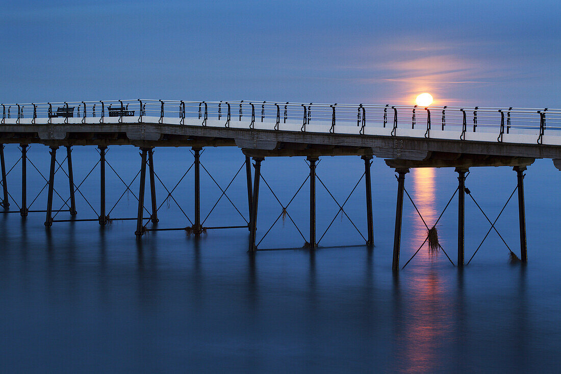 Moonrise at Saltburn Pier Saltburn by the Sea Redcar and Cleveland England.