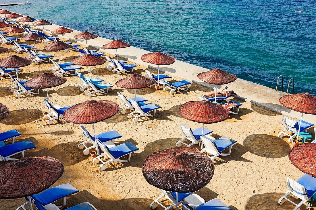 Beach in Kusadasi, Aydin Province, Turkey.