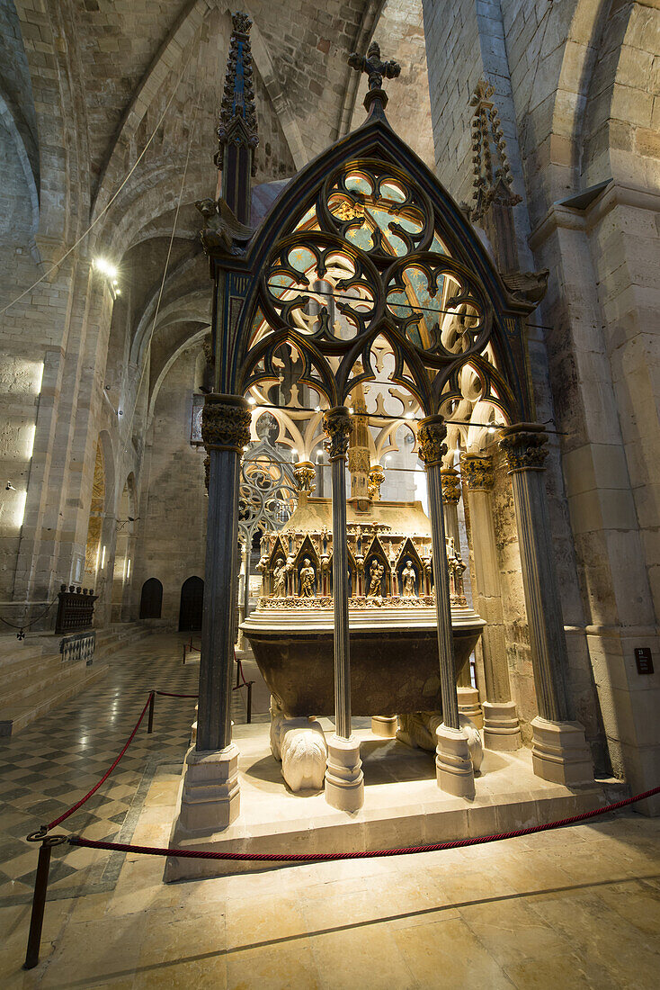 Vaults and tombs of the kings of Catalonia and Aragon Pere II (1305) and Jaume II (1325), Monastery of Santes Creus, Spain.