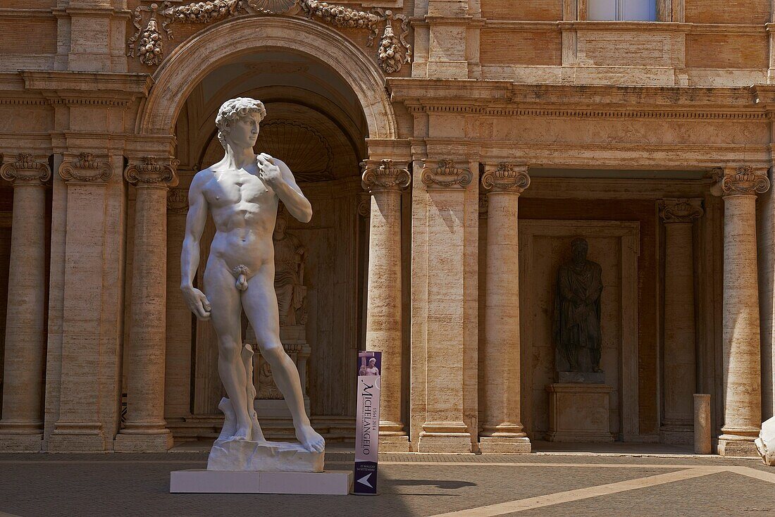Palazzo dei Conservatori, Courtyard , Statue of David by Michelangelo, Capitoline Museum. Rome. Lazio, Italy.
