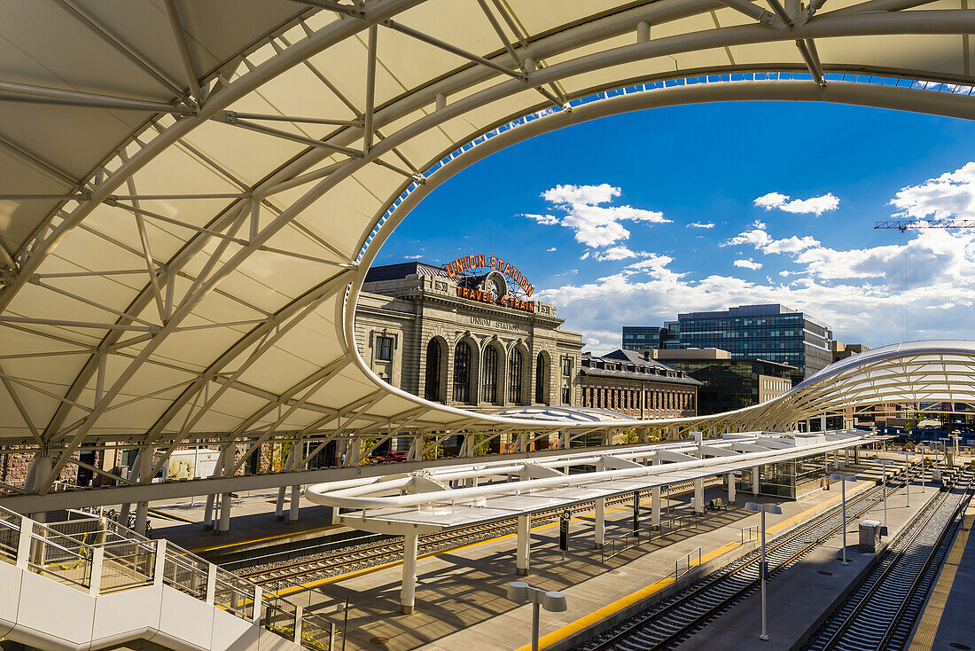 The train hall canopy at the newly renovated Denver Union Station, Downtown Denver, Colorado USA.