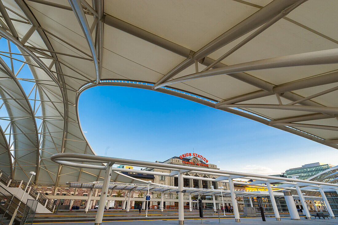 The train hall canopy at the newly renovated Denver Union Station, Downtown Denver, Colorado USA.