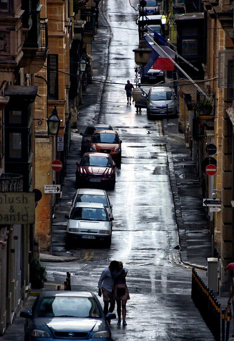 narrow street in the evening, Valletta, Malta, Europe.