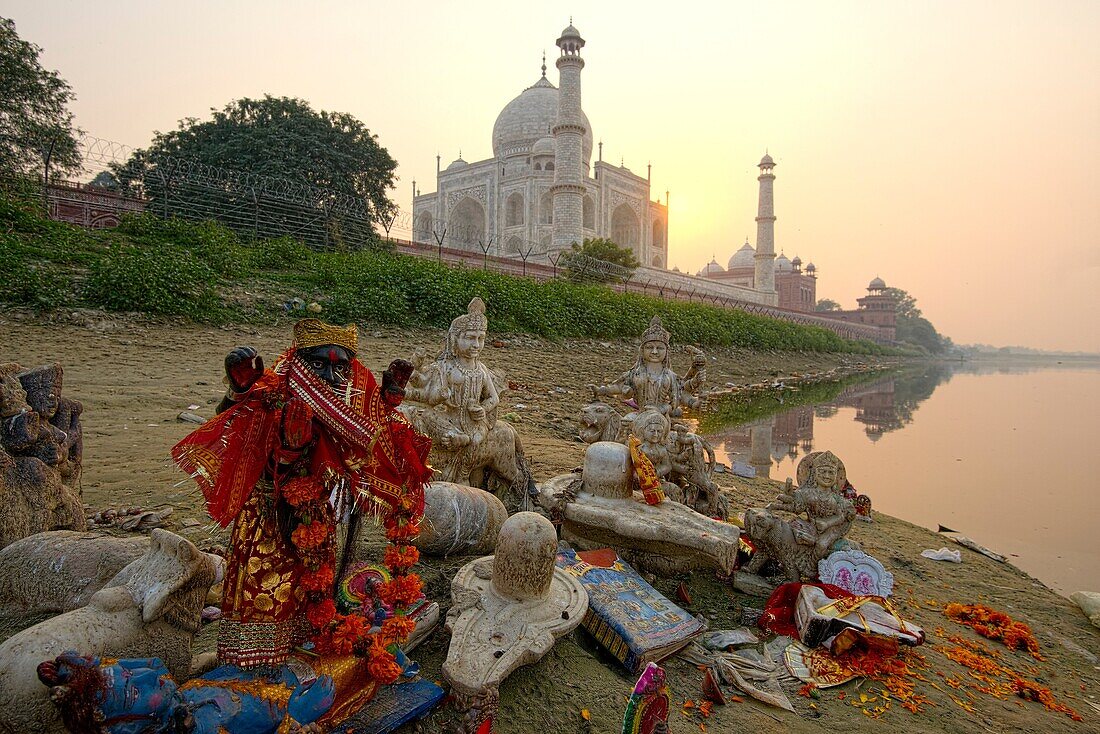 The Taj Mahal seen from the Yamuna river.