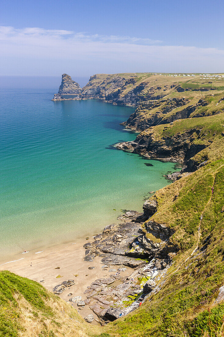 View over Bossiney Haven on the north coast of Cornwall, England, UK, Europe.