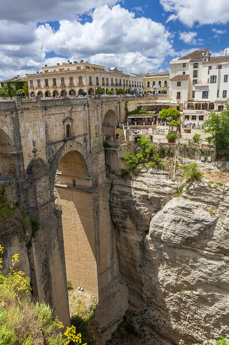 The Puente Nuevo bridge over Guadalevín River in El Tajo gorge, Ronda, Malaga province, Andalusia, Spain, Europe.