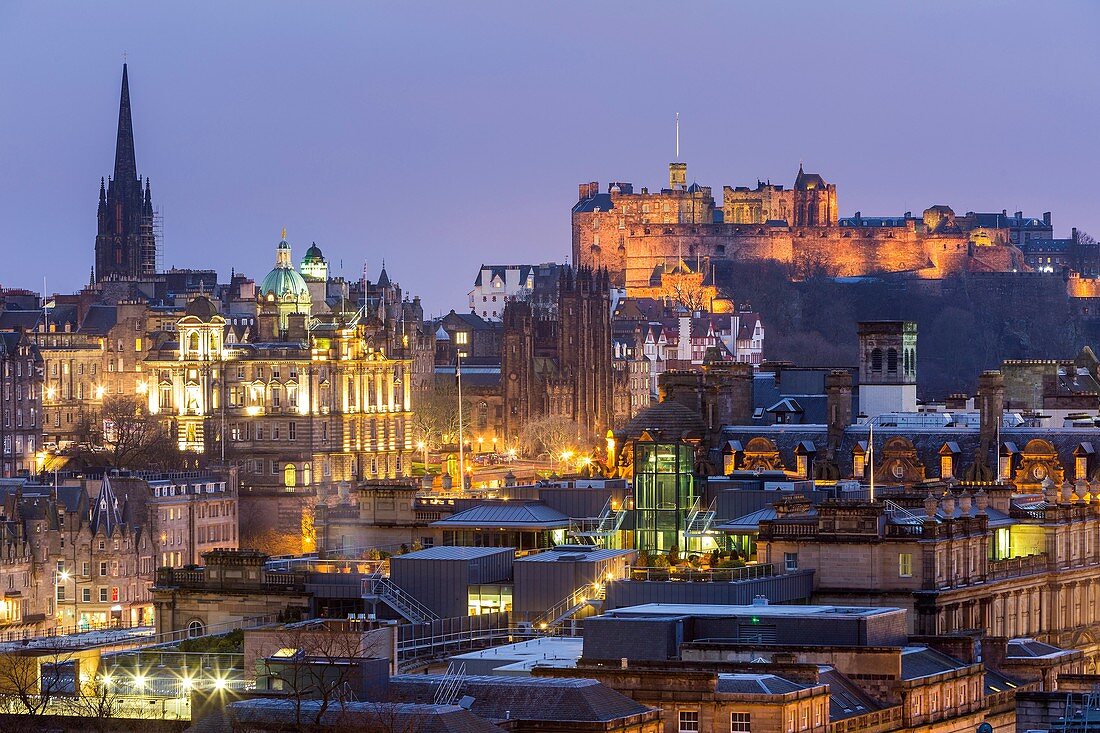 A view from Calton Hill over Edinburgh, City of Edinburgh, Scotland, United Kingdom, Europe.