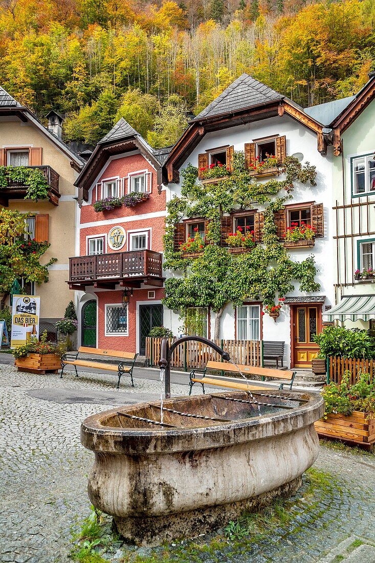 Colorful houses, Hallstatt, Austria.