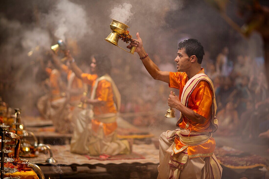 Ganga Aarti takes place everyday at dusk at Dashashwamedh Ghat.