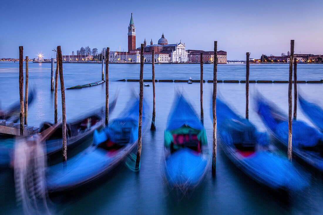 Gondolas Moored Near St Marks Square, Venice, Italy.
