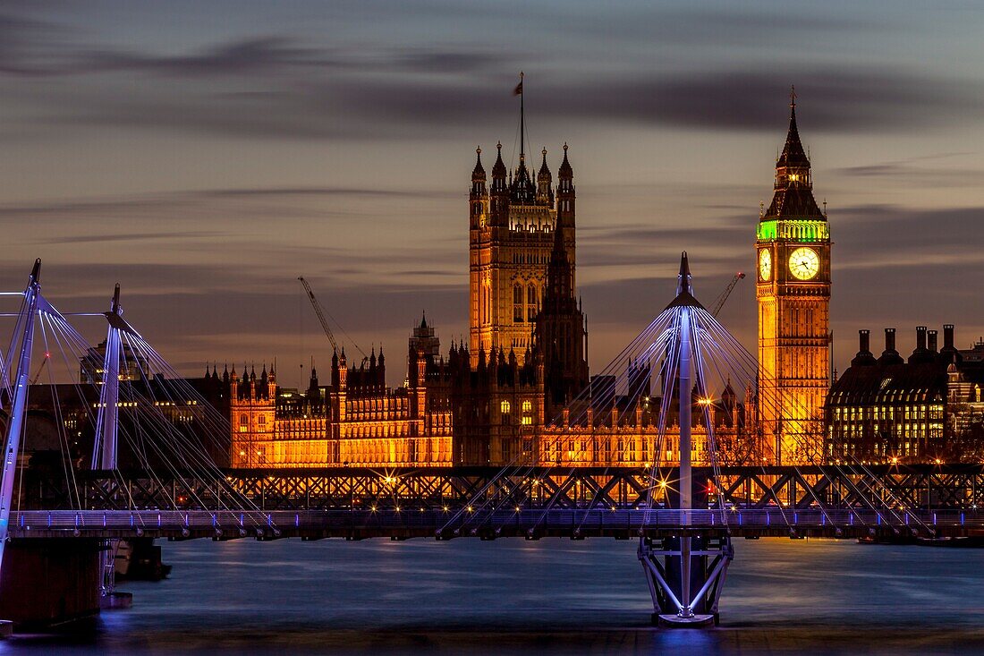 The Houses Of Parliament and The Golden Jubilee Bridges, London, England.