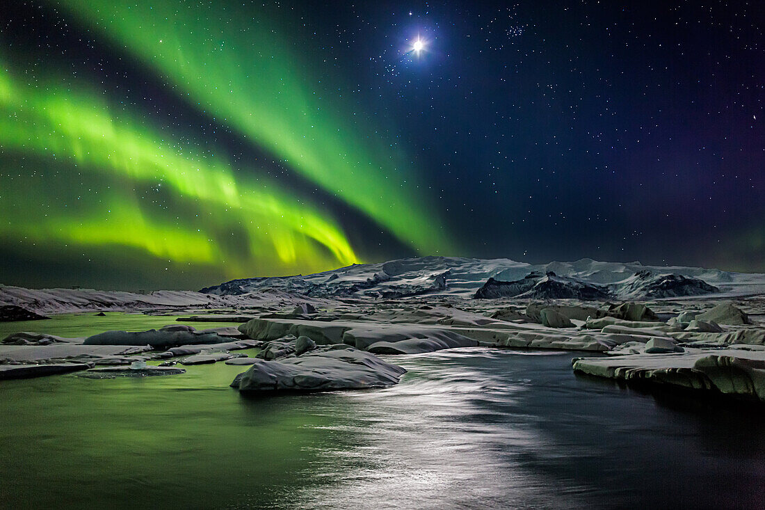 Moon and Aurora Borealis.