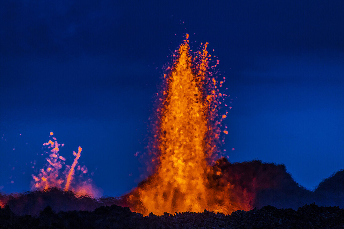 Lava fountains at the Holuhraun Fissure eruption near Bardarbunga Volcano, Iceland.