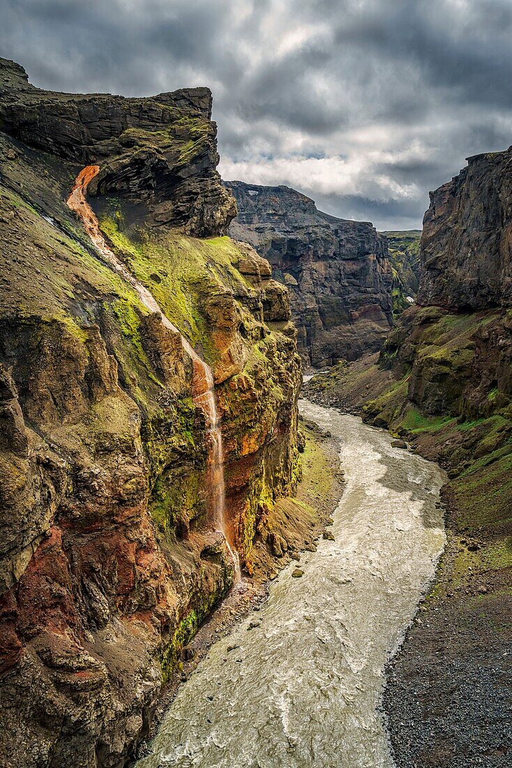 Markarfljot river canyon, a glacial river, located on the South Coast of Iceland.