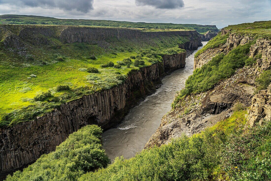 Gullfoss translated is Golden Falls. Gullfoss has two separate waterfalls, the upper one has a drop of 11 metres and the lower one 21 metres. The rock of the river bed was formed during an interglacial period. It is one of the most popular tourist attract
