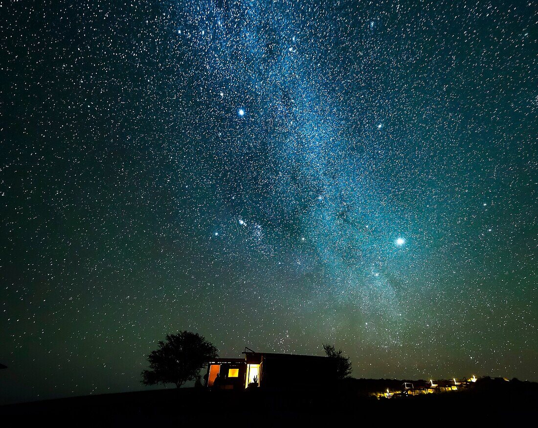 Wolvedance lodge under the Milky way galaxy and stars, Namibia, Africa.