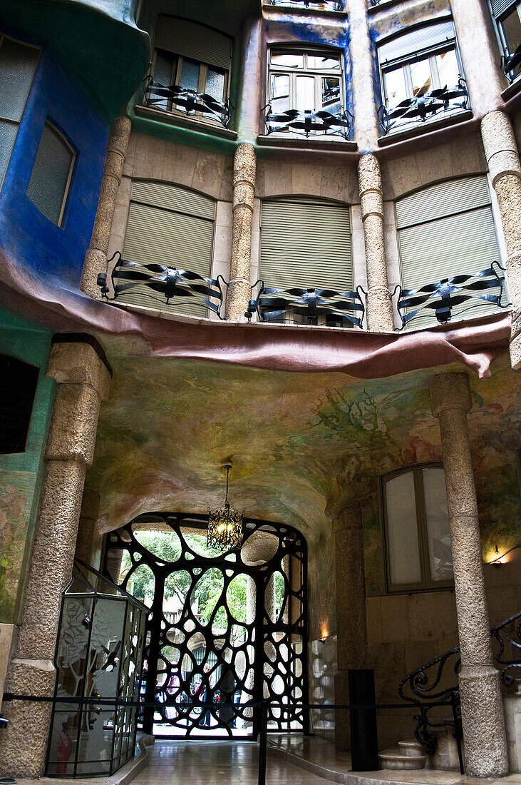 Atrium, Casa Mila, or La Pedrera, by Antoni Gaudi, Barcelona, Catalonia, Spain.