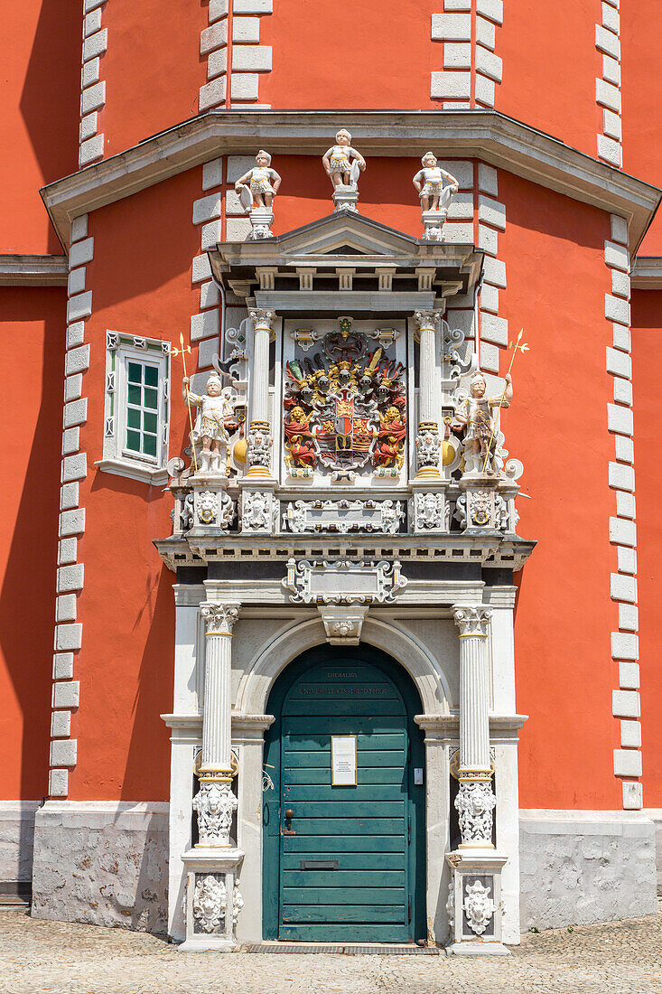 Juleum, Portal, Weserrenaissance, Fassade, Bibliothek und Aula ehemalige Universität Helmstedt, Niedersachsen, Deutschland