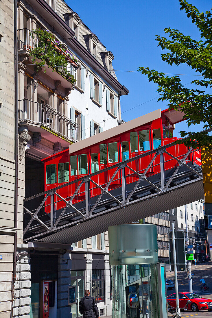 The Polybahn tram connecting lower Zurich to the Polytechnic College.