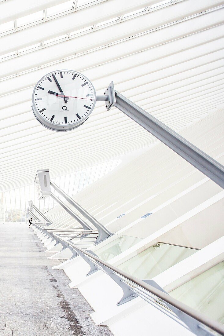 Clock of Liège-Guillemins central station, designed by architect Santiago Calatrava, Belgium.
