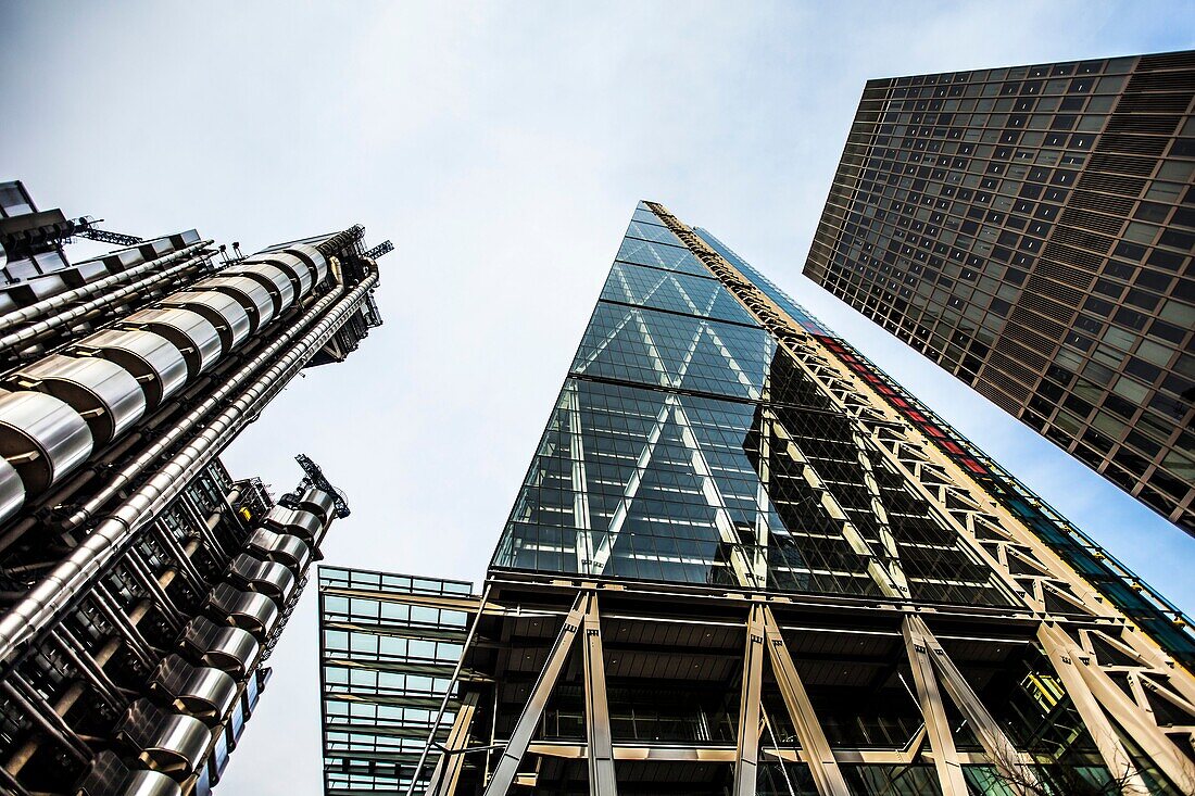 Lloyd's-Gebäude und Leadenhall-Gebäude in London, Vereinigtes Königreich.