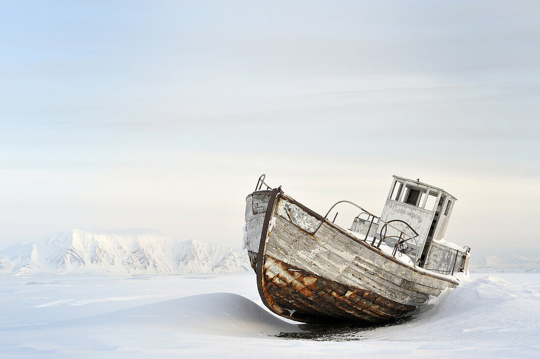 Icebound Ship stranded in the ice at Spitsbergen (Svalbard).