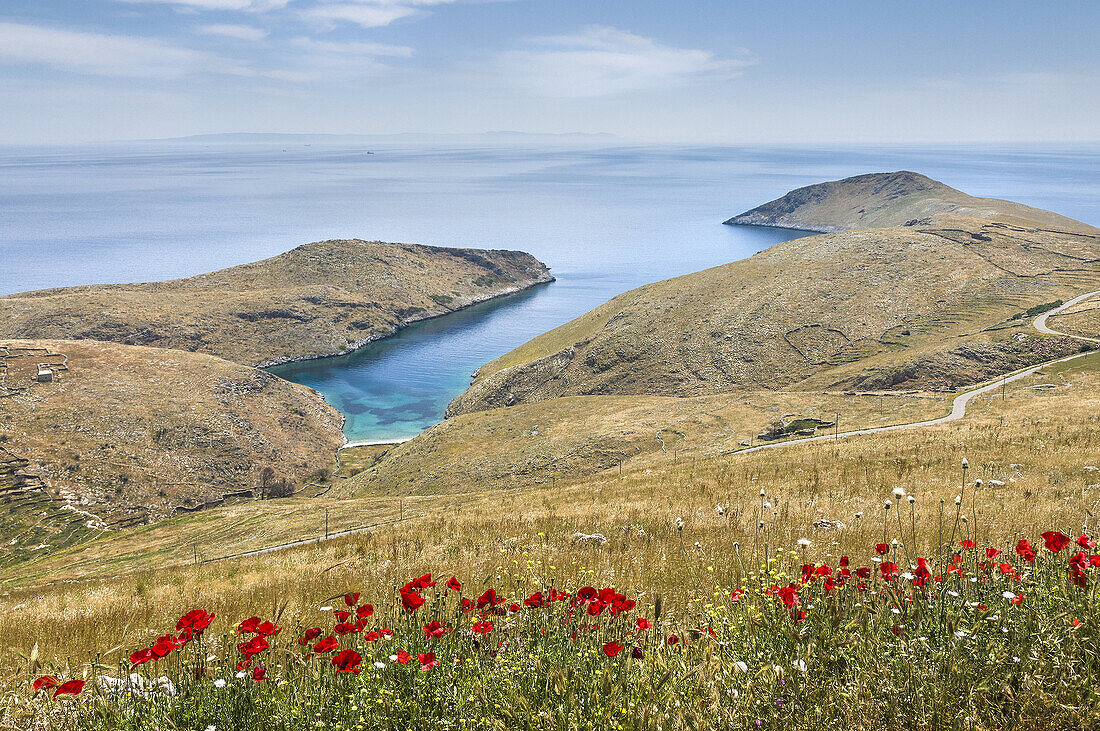 Springtime on Cape Tenaro near Kokinogia at the very tip of the deep Mani, with the island of Kythira in the distance, Lakonia, Peloponnese, Greece.