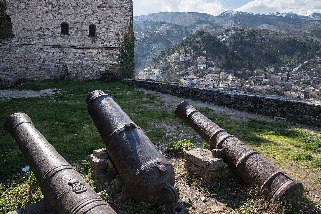 Old cannon barrels in the castle grounds at Gjirokastra in southern Albania.