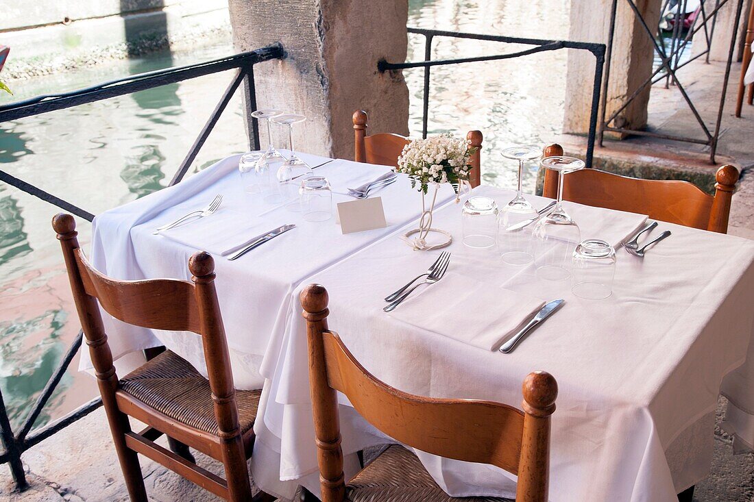 Restaurant Table in Venice, Italy.