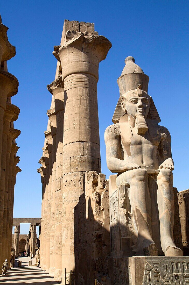Statue of Seated Ramses II, Court of Ramses II, Luxor Temple, Luxor, Egypt