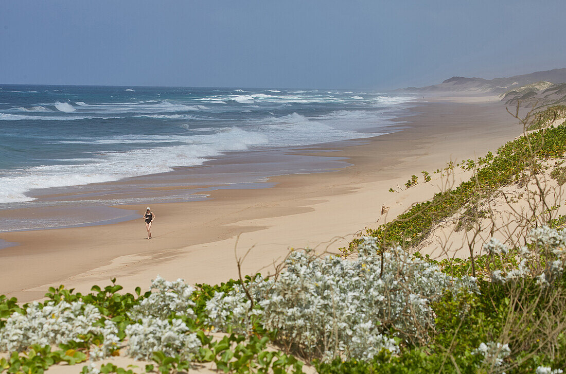 Jogging along the beach at the Indian Ocean in iSimangaliso-Wetland Park, South Africa, Africa