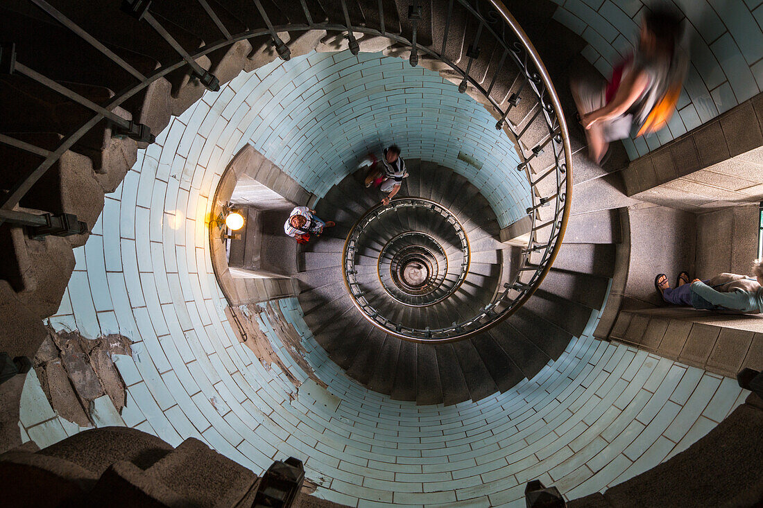 cast iron spiral staircase, interior, lighthouse, Eckmühl, Penmarch, Pointe de Sainte-Pierre, Finistère, Brittany, France