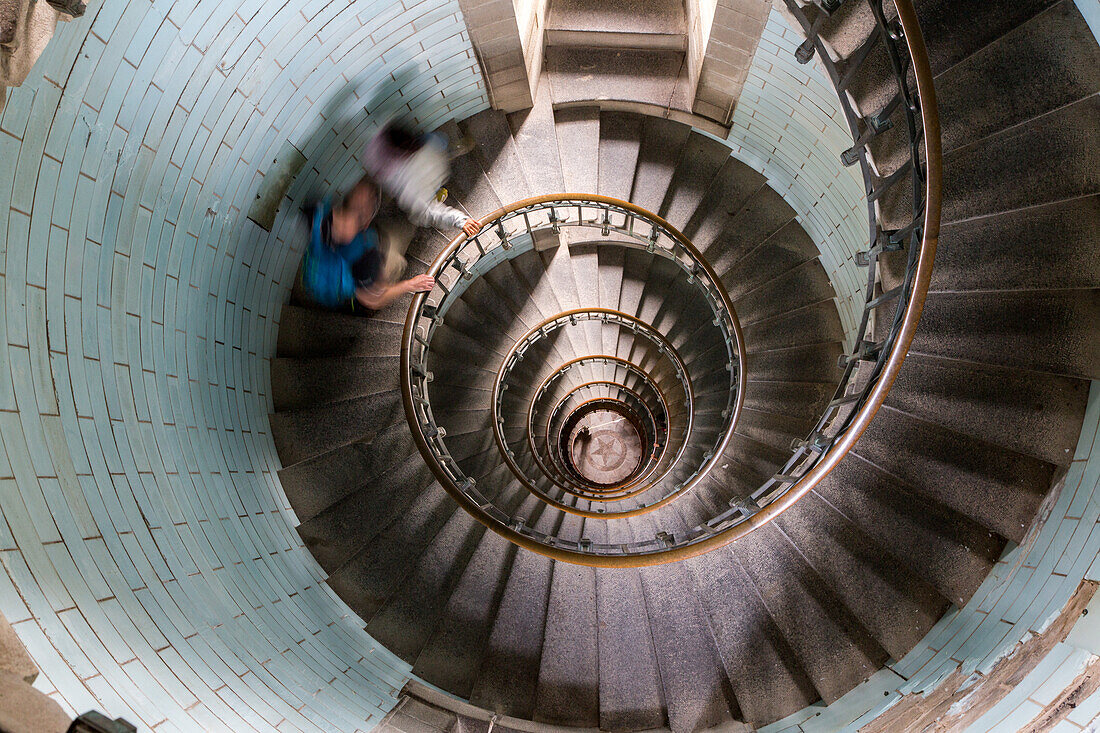 cast iron spiral staircase, interior, lighthouse, Eckmühl, Penmarch, Pointe de Sainte-Pierre, Finistère, Brittany, France