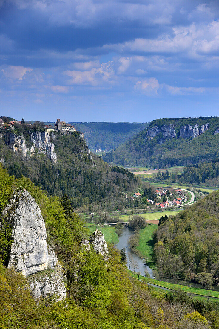 view to the Castle Werenwag from the Eich rock, Upper Danubia valley,  Baden-Wurttemberg, Germany