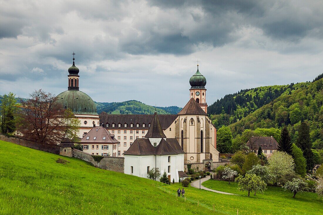 Spring afternoon at Sankt Trudpert monastery in Münstertal, Baden-Württemberg, Germany. Schwarzwald (Black Forest).