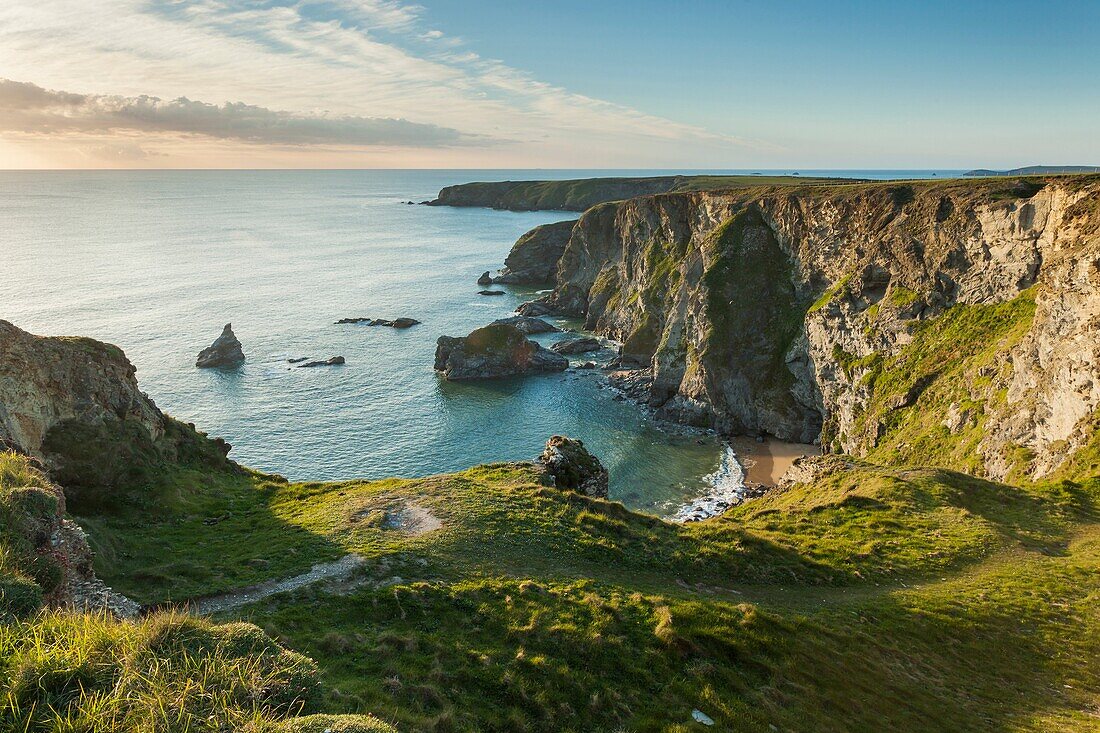 Spring evening at Bedruthan Steps, Cornwall, England.