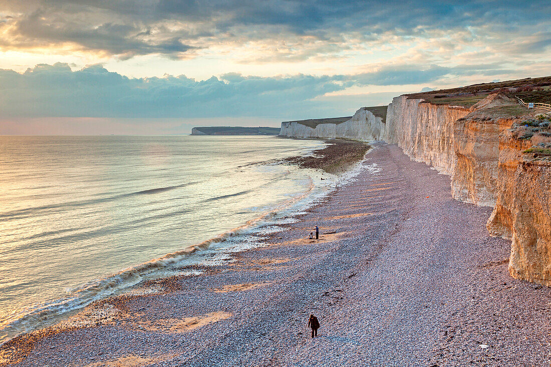 Sunset at Seven Sisters, East Sussex, England.