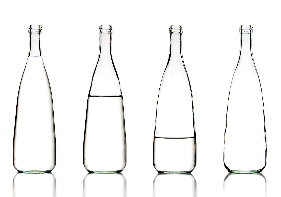 Bottles of water on a white background.