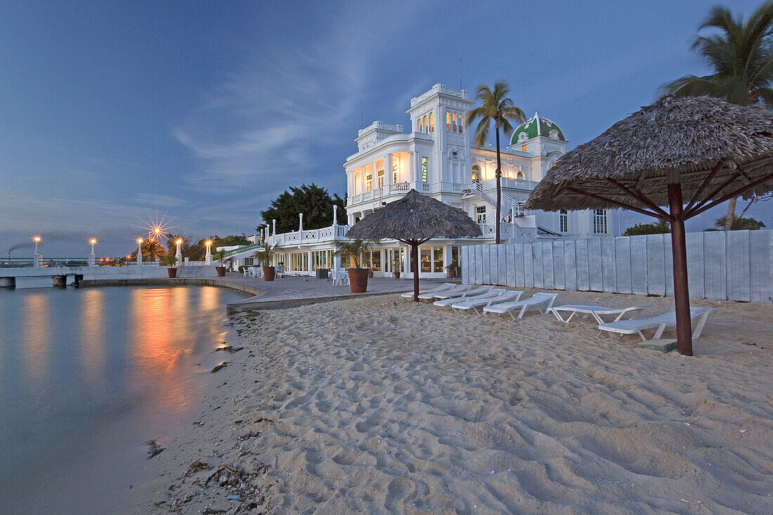 Club Cienfuegos on Paseo del Prado by night, Cienfuegos, Cienfuegos Province, Cuba