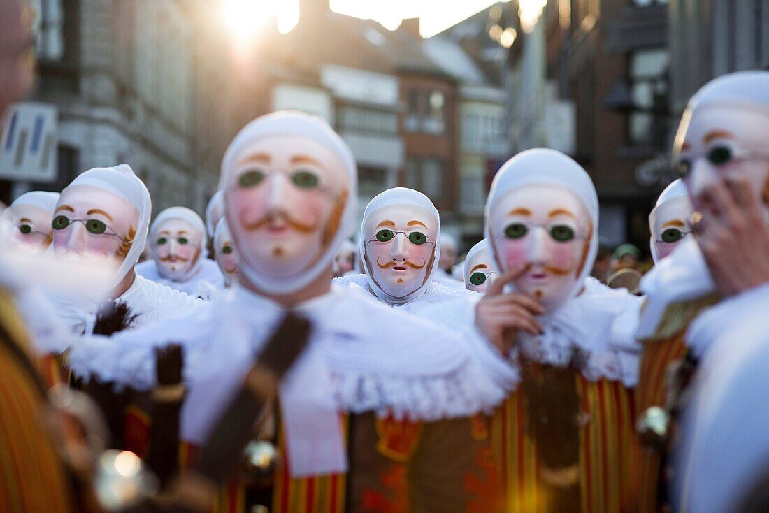 Belgium, carnaval of Binche. UNESCO World Heritage Parade Festival. Belgium, Walloon Municipality, province of Hainaut, village of Binche. The carnival of Binche is an event that takes place each year in the Belgian town of Binche during the Sunday, Monda