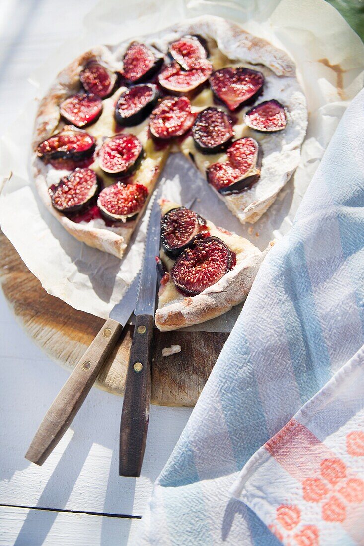 Dolce typical Tuscan cuisine focaccia with figs.