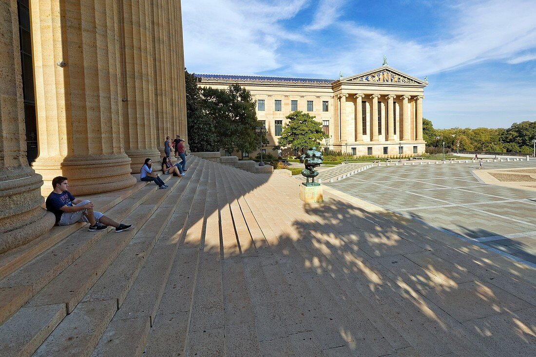 Sitting on the Rocky Steps, Philadelphia Museum of Art, Philadelphia, Pennsylvania.