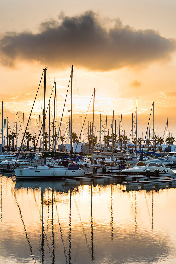 Marina at the border to Gibraltar at sunset, La Linea de la Concepcion, Cadiz, Spain