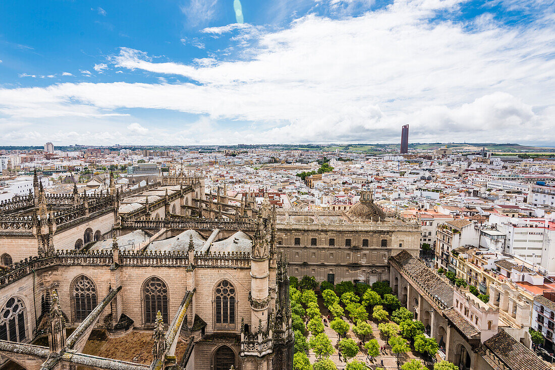 City view from the belltower of the cathedral to the historical centre, Seville, Andalusia, province Seville, Spain
