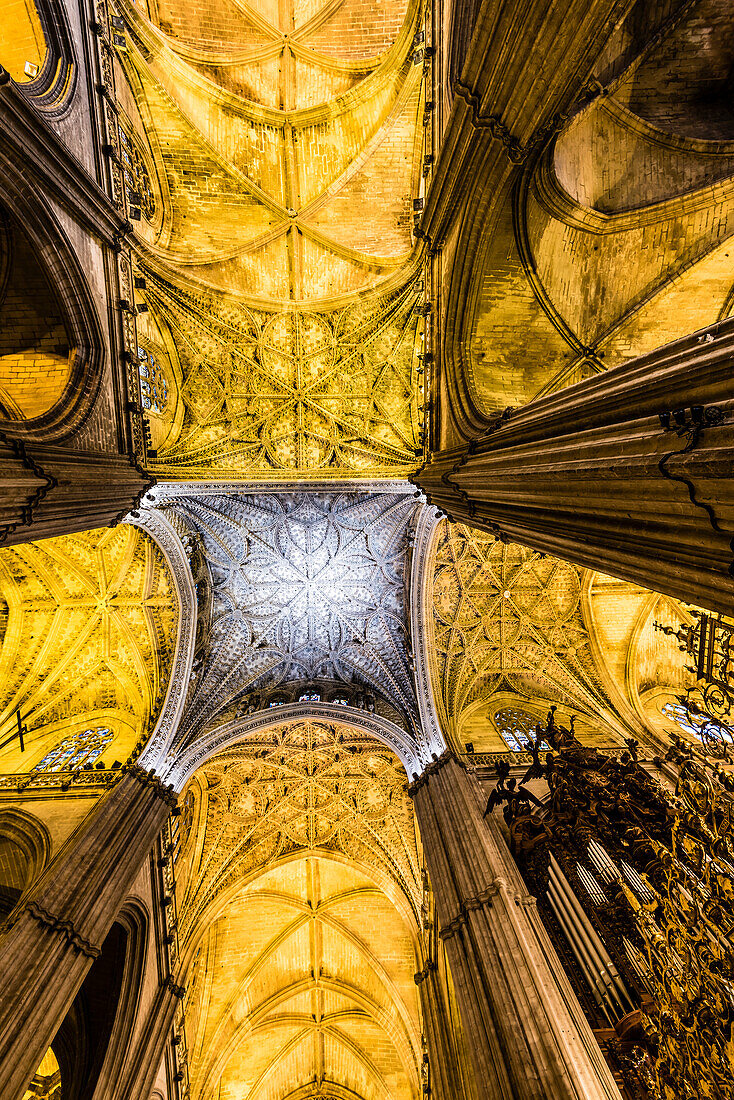 The roof in the cathedral in the historical centre, Seville, Andalusia, province Seville, Spain