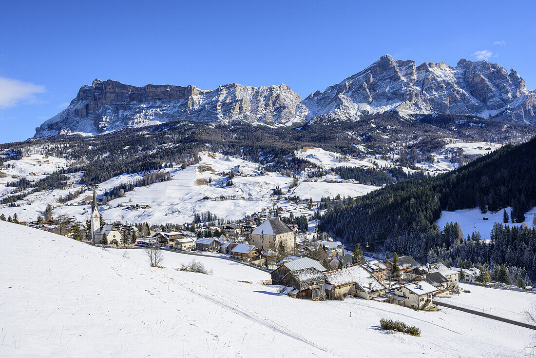 La Villa, Stern, with view to Heiligkreuzkofel, La Villa, Stern, valley of Gadertal, Dolomites, UNESCO World Heritage Dolomites, South Tyrol, Italy