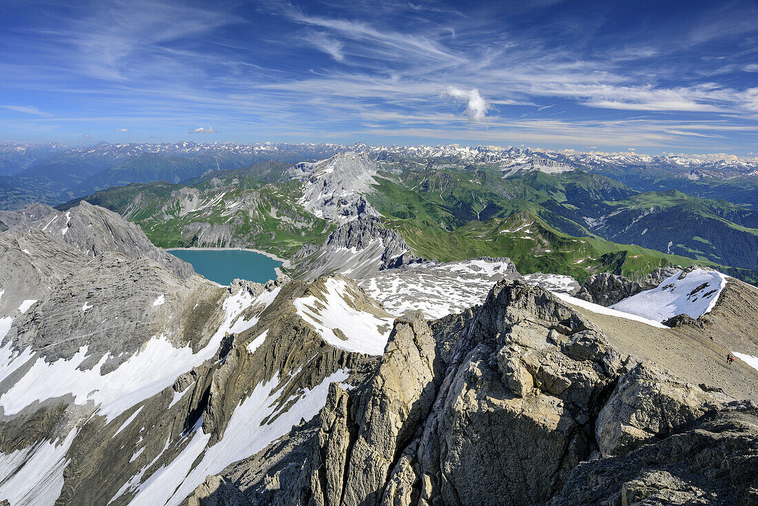 Blick auf Lünersee und Rätikon von der Schesaplana, Schesaplana, Rätikon-Höhenweg, Rätikon, Vorarlberg, Österreich